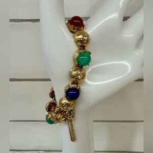 Rare ART (ModeART) Vintage Gold-Tone Colorful Cabochon Link Collectible Bracelet